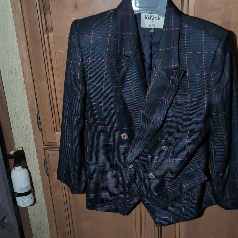 Kasper Women's Black and Purple Plaid Blazer